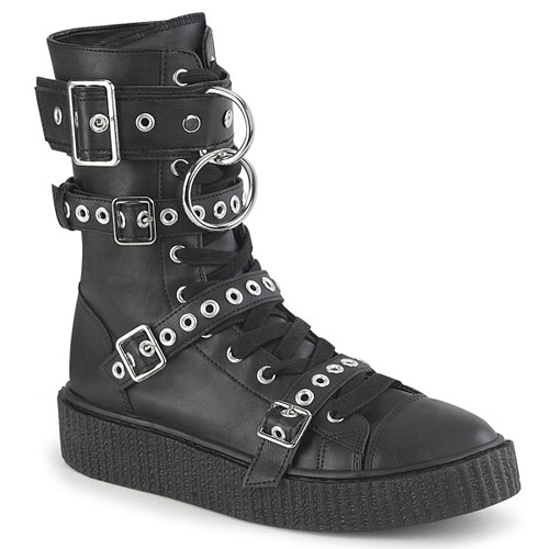 SNEEKER-320, Creeper Sneaker Boot with 4 Buckles Straps By Demonia