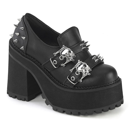 ASHES-38, 3.5 Inch Chunky Heel with Cut-out Platform Loafer