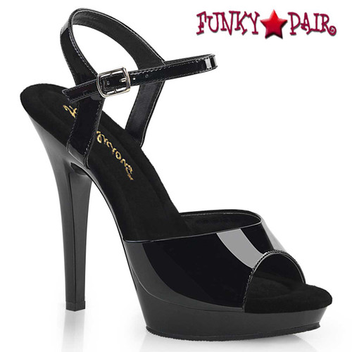 LIP-109, 5" Black Heel Ankle Strap By Fabulicious