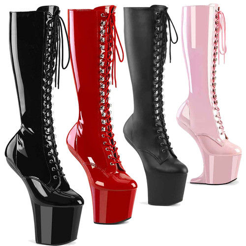 CRAZE-2023, 8 Inch Heelless Lace up Knee High Boots By Pleaser USA