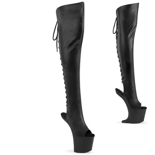 CRAZE-3019, 8 Inch Heelless Peep Toe Lace Back Thigh High Boots By Pleaser USA