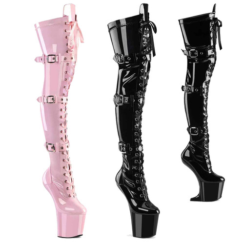 Pleaser | Infinity-3028, 9 Inch Thigh High Boots with Buckles