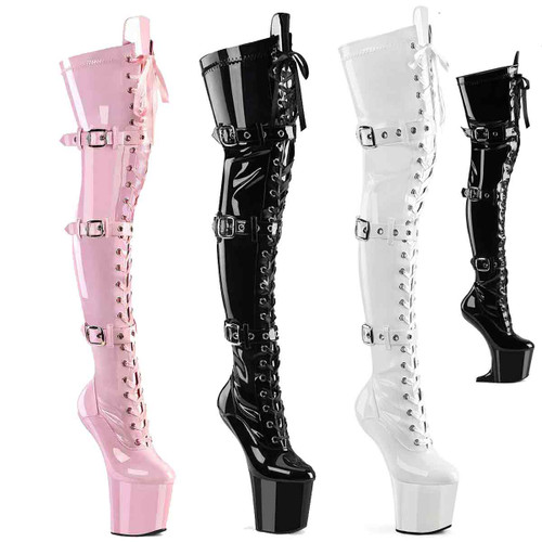 CRAZE-3028, Heelless Thigh High Boots with Buckles By Pleaser USA