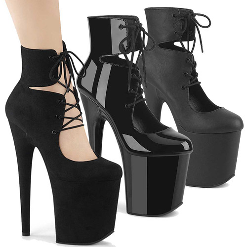 FLAMINGO-800-22, 8" Heel Platform Cutout Bootie Pump By Pleaser USA