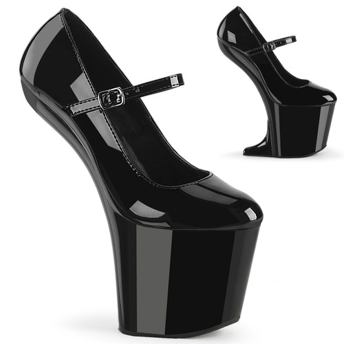CRAZE-880, 8 Inch Black Heelless Mary Jane Platform By Pleaser USA