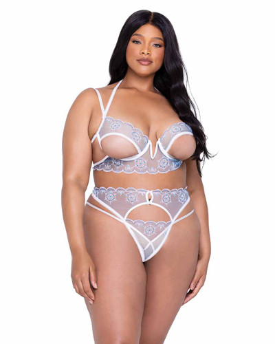 R-LI633Q, Plus Size Metallic Snowflake and Scallop Garter Set By Roma