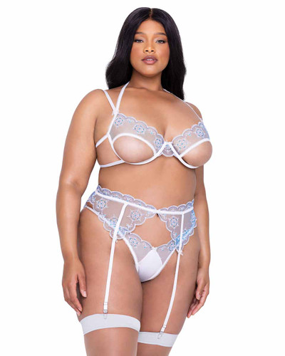 R-LI632Q, Plus Size Metallic Snowflake & Pom-Pom Bra Set By Roma