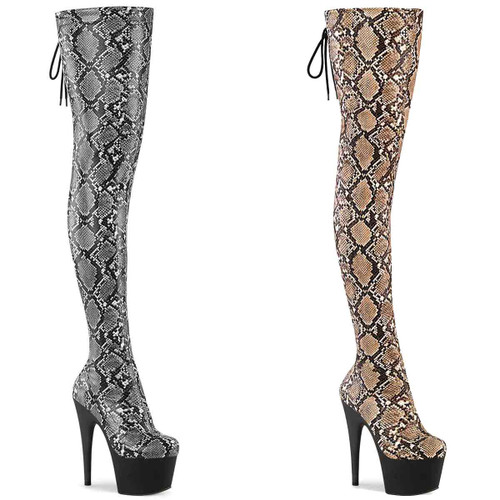 ADORE-3008SP-BT, Snake Print Thigh High Boots By Pleaser