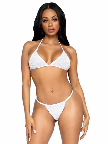 LA81636, White Rhinestones Bikini Set