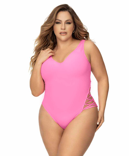 MA67088X, Plus Size Side Lace-Up Bodysuit By Mapale