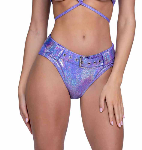 PR-6544, Lavender Shimmer High-Waisted Shorts with Belt By Roma