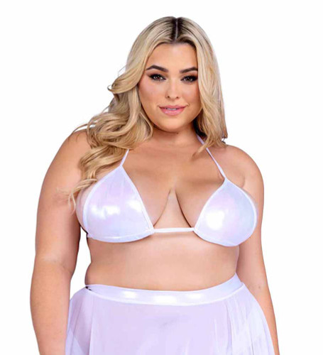 PR-6450Q, Plus Size White Metallic Bikini Triangle Top By Roma