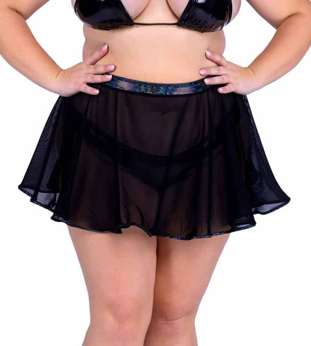PR-6542, Plus Size Black Sheer Mesh Skirt