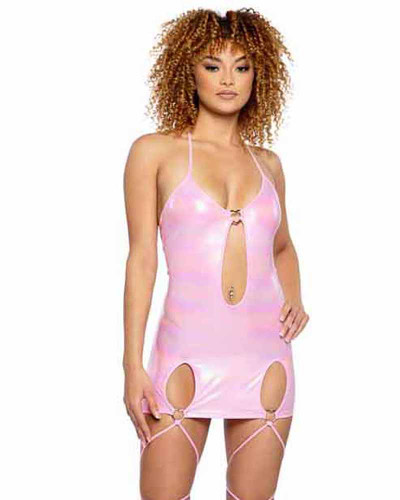 PR-6543, Baby Pink Iridescent Cutout Dress with Attached Leg Wraps