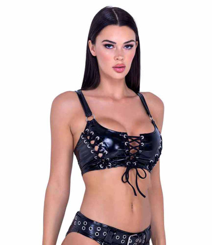 PR-6481, Vinyl Lace-Up Crop Top By Roma