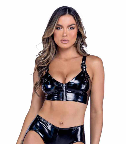 PR-6486, Vinyl Zip-Up Crop Top By Roma