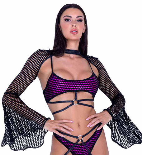 PR-6495, Shimmer Lined Fishnet Crop Top By Roma