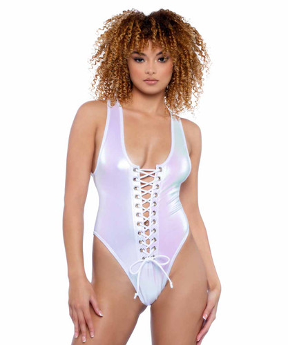 JR102, White Lace-Up Bodysuit By J. Valentine