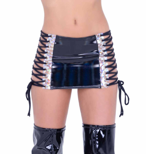 JR-106, Holo Prism & Vinyl Lace-Up Skirt By J. Valentine