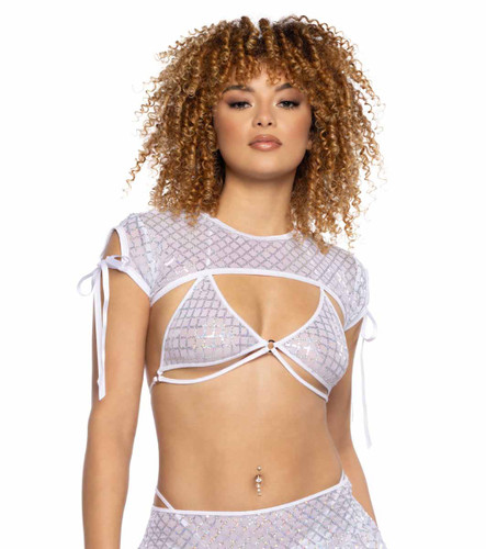 JR-123, White Diamond Sequin & Mesh Shrug By J. Valentine