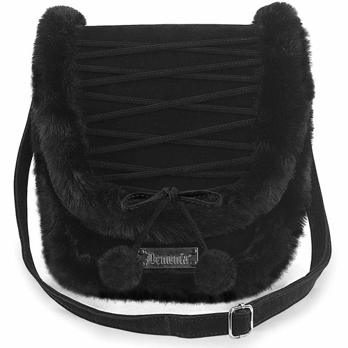 Black Crossbody Bag with Pom Pom Detail By Demonia