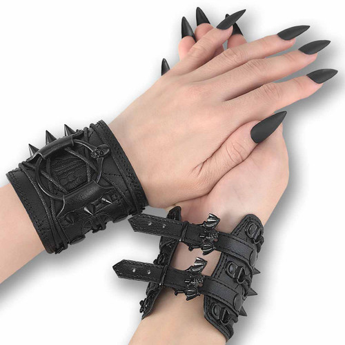 Wrist Cuff with Skull Detail and Bat Buckles