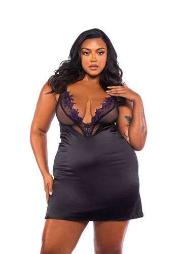 R-LI721X, Plus Size Flower Accent Chemise By Roma
