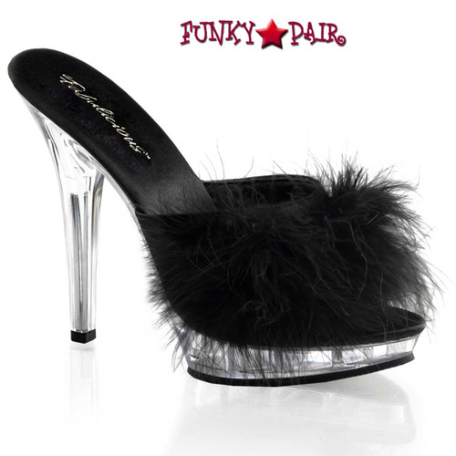 LIP-101-8, 5" Black Marabou Slipper by Fabulicious
