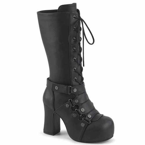 GOTHIKA-152, 3.75 Inch Chunky Heel Platform Knee High Boots By Demonia