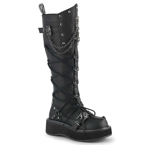 Demonia EMILY-221, 2 Inch Platform Knee High Boots with Skulls and Chain