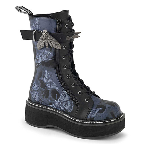 EMILY-352-PT, 2 Inch Platform Ankle Boots with Dead Moth Print By Demonia