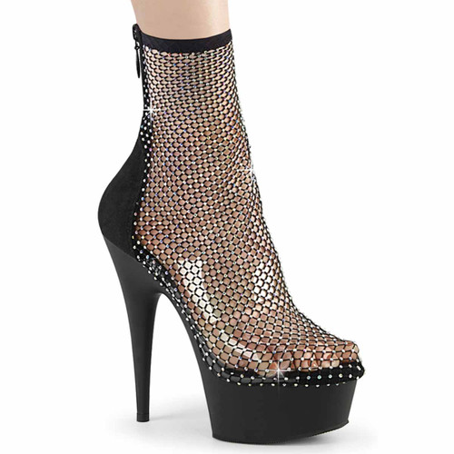 DELIGHT-1009, 6 Inch Rhinestones Mesh Ankle Boots By Pleaser USA