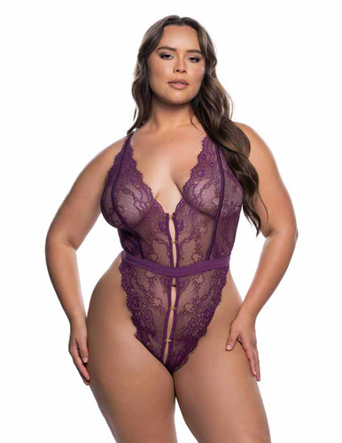 R-LI864Q, Plus Size Lace Teddy By Roma