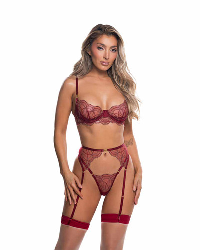 R-LI835, Mesh with Bead Lace Design Garter Set By Roma