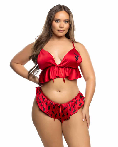 PBLI195Q, Plus Size Red Flutter Top and Bottom By PlayBoy