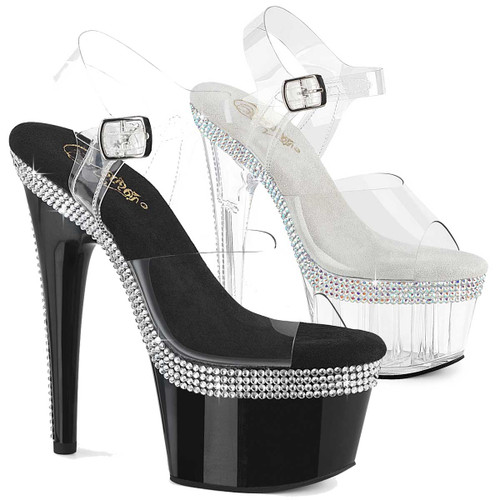 ADORE-708MLS, 7 Inch Heel Rhinestones Platform Sandal By Pleaser USA