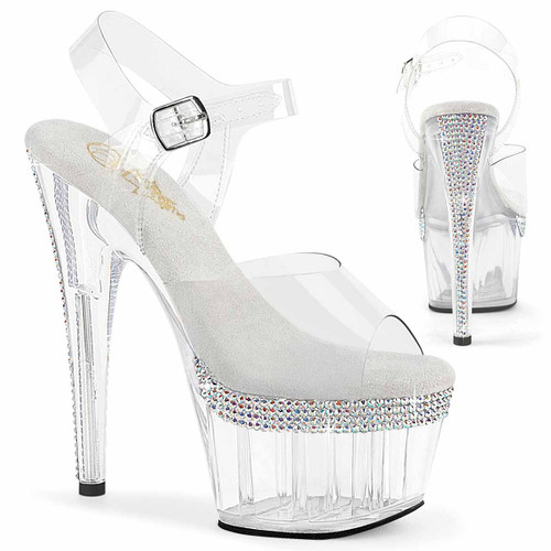 ADORE-708PHRS, 7" Sandal Rhinestones Encrusted Platform Top Edge By Pleaser USA