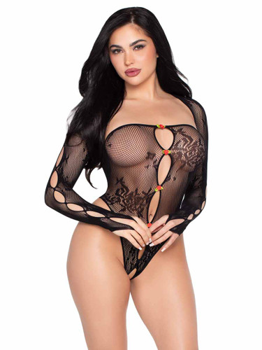 LA89361, Keyhole Net and Lace Crotchless Teddy By Leg Avenue