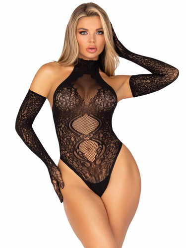 LA89363, Lace Halter Teddy By Leg Avenue