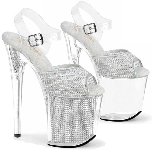 FLAMINGO-808PREM-RSNT, 8 Inch Heel with Rhinestone Sandal By Pleaser USA