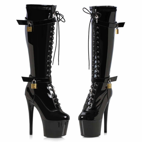 709-BOUND, 7 Inch Heel Knee High Boots with Lock By Ellie Shoes