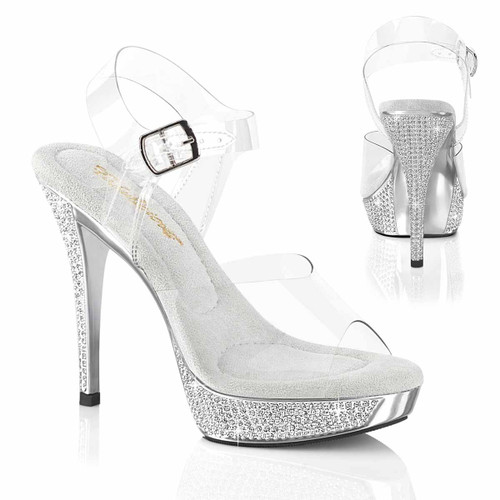 ATHENA-508, 5 Inch Heel Ankle Strap Sandal with Rhinestones By Fabulicious