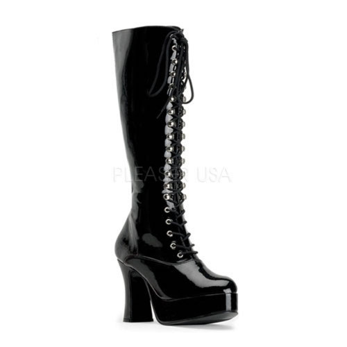 Black 4 Inch High Heel Platform Knee High Boot color black patent