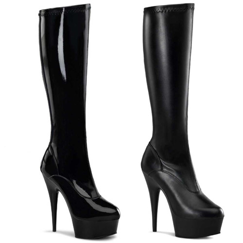 DELIGHT-2000 6" Heel Platform Stretch Knee High Boots by Pleaser USA