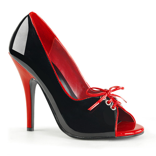 Seduce-216, 2-Tone and Open Toe Pump color black/red Pleaser