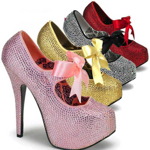 Bordello | Teeze-04R, Platform Rhinestone Shoes