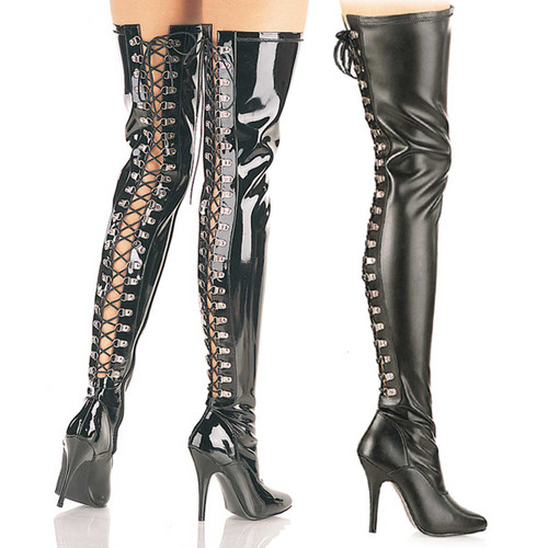 Open Back D-ring Lace-up Thigh Boot Pleaser | Seduce-3063,
