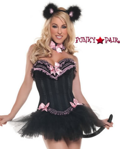 T0069, Carousel Kitty Costume includes a corset, skirt, tail, neckpiece and headpiece