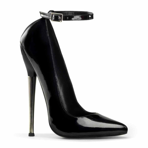 Dagger-12, 6.25" Solid Brass Heel Fetish Pump By Devious