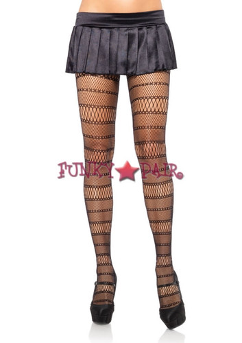 9161, Fishnet Pantyhose with Striped Net